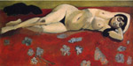 Durmiendo desnuda sobre un fondo rojo