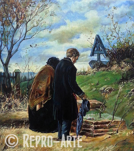 Reproducci�n de Padres visitando el sepulcro de su hijo, de Vasily Perov, seg�n Repro-Arte